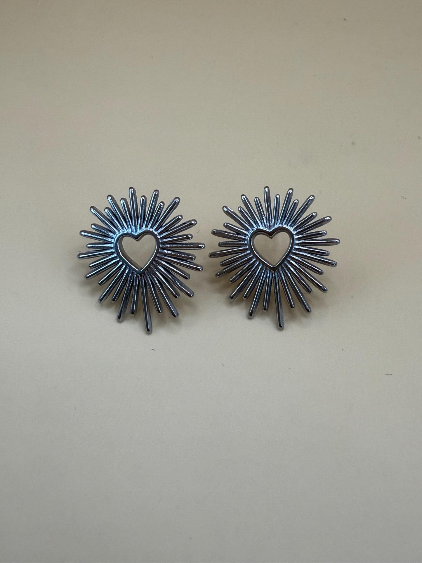 Sun/heart stainless steel stud earrings