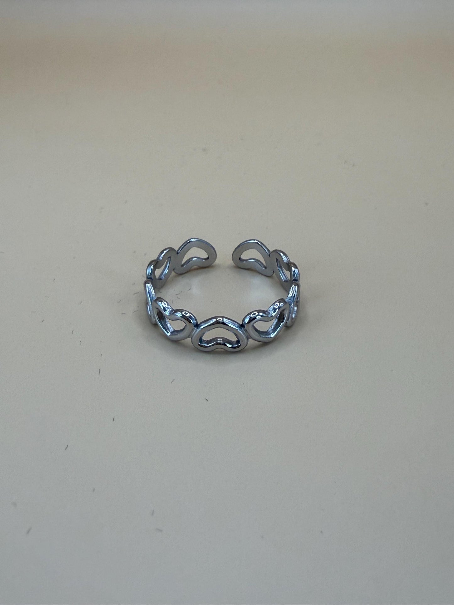 Adjustable Stainless Steel Silver Hearts Ring