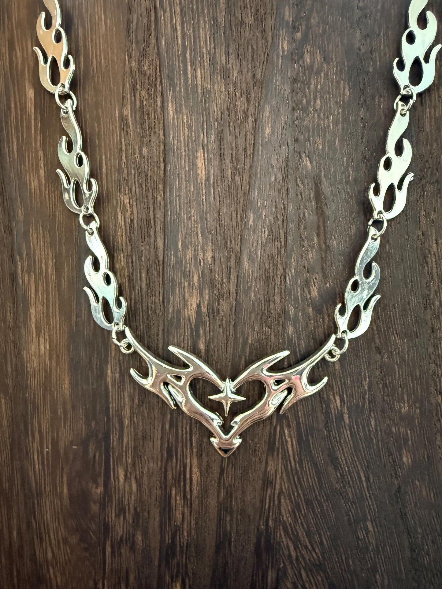 Cross Flame Choker Necklace - Stainless Steel, alloy,