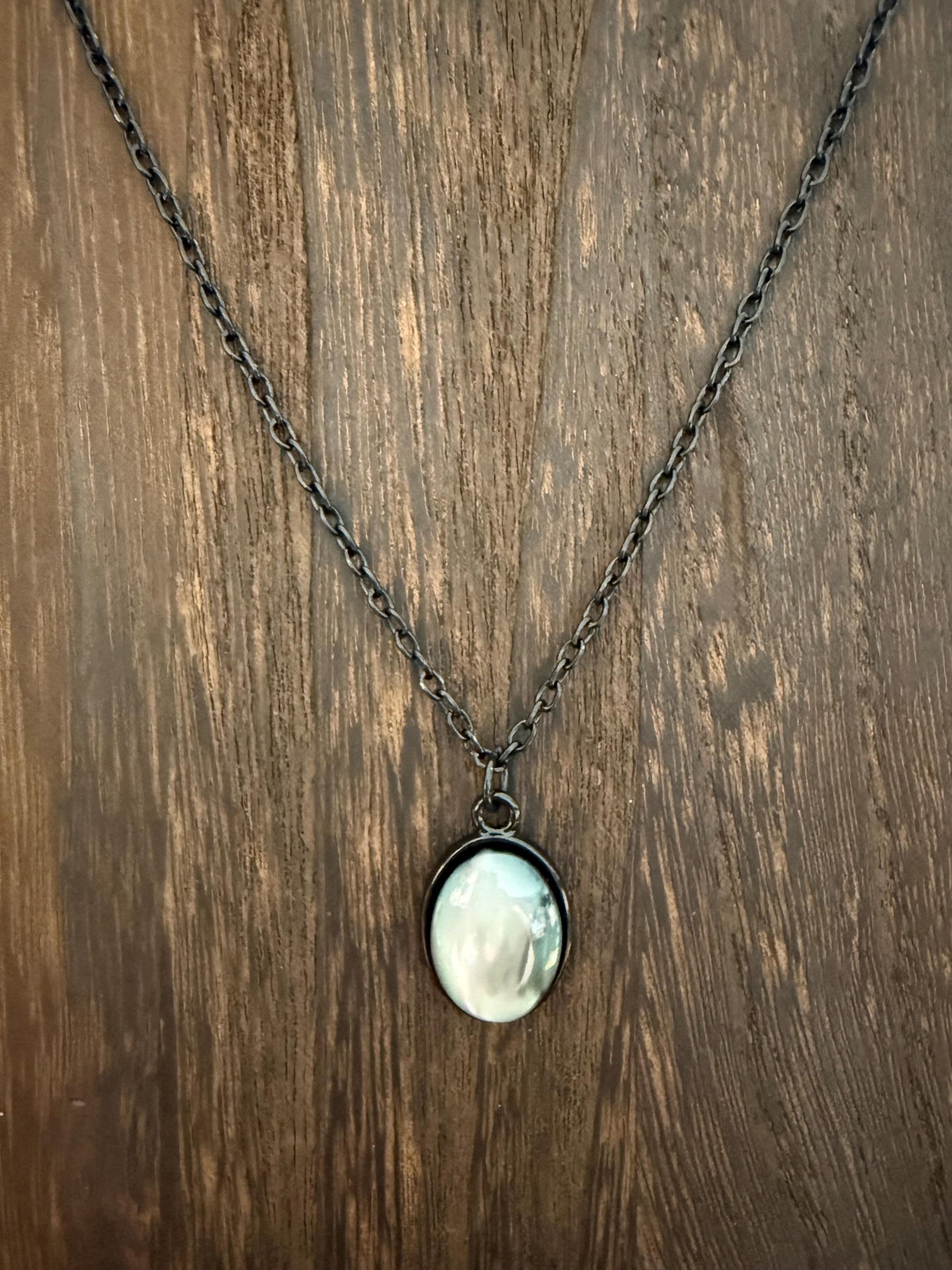 Imitation Moonstone Pendant Necklace - alloy, black chain