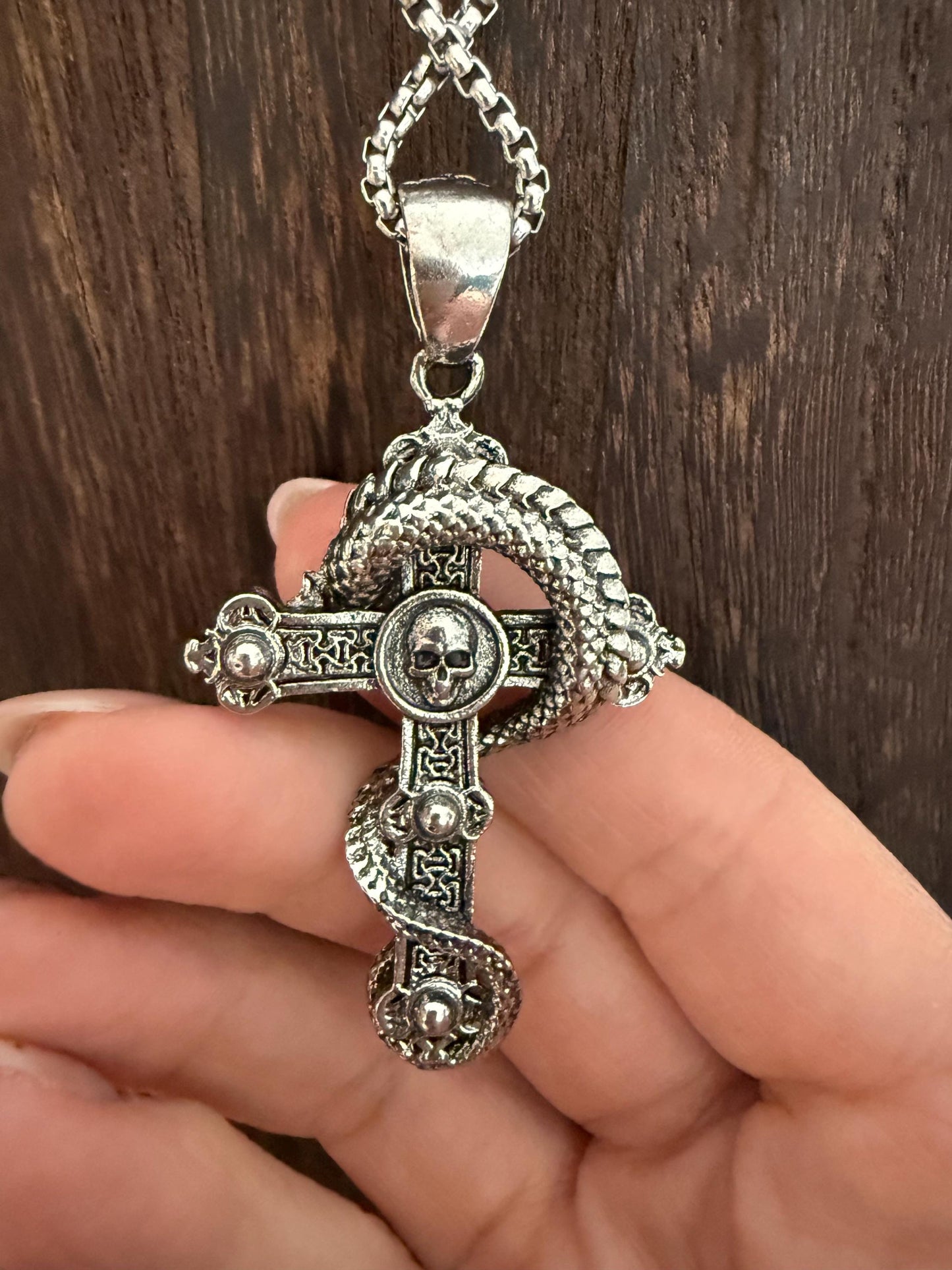 Crucifix Cross/snake Pendant Necklace
