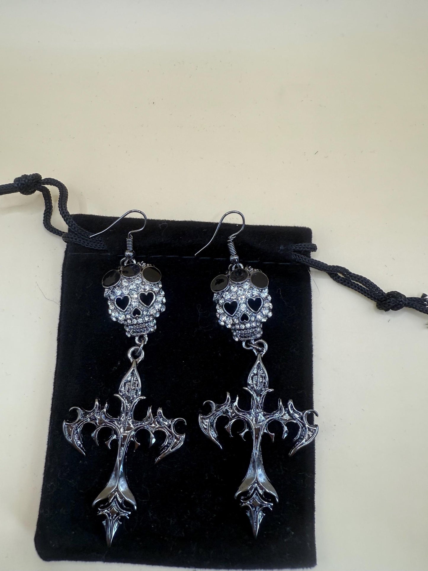 Sugar Skull Crucifix Dangle Earrings