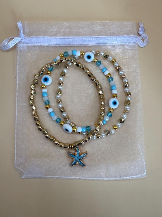 Handmade Evil Eye bead bracelets stack