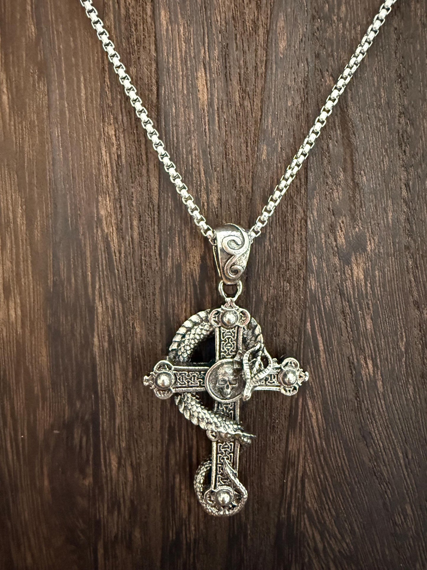 Crucifix Cross/snake Pendant Necklace