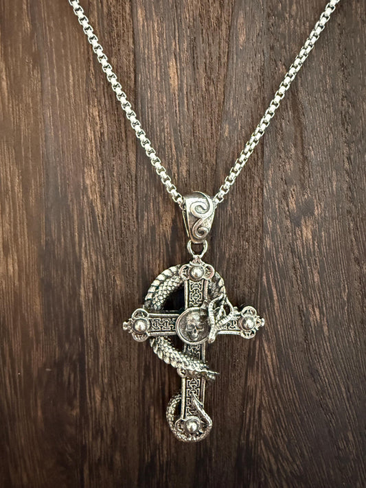 Crucifix Cross/snake Pendant Necklace