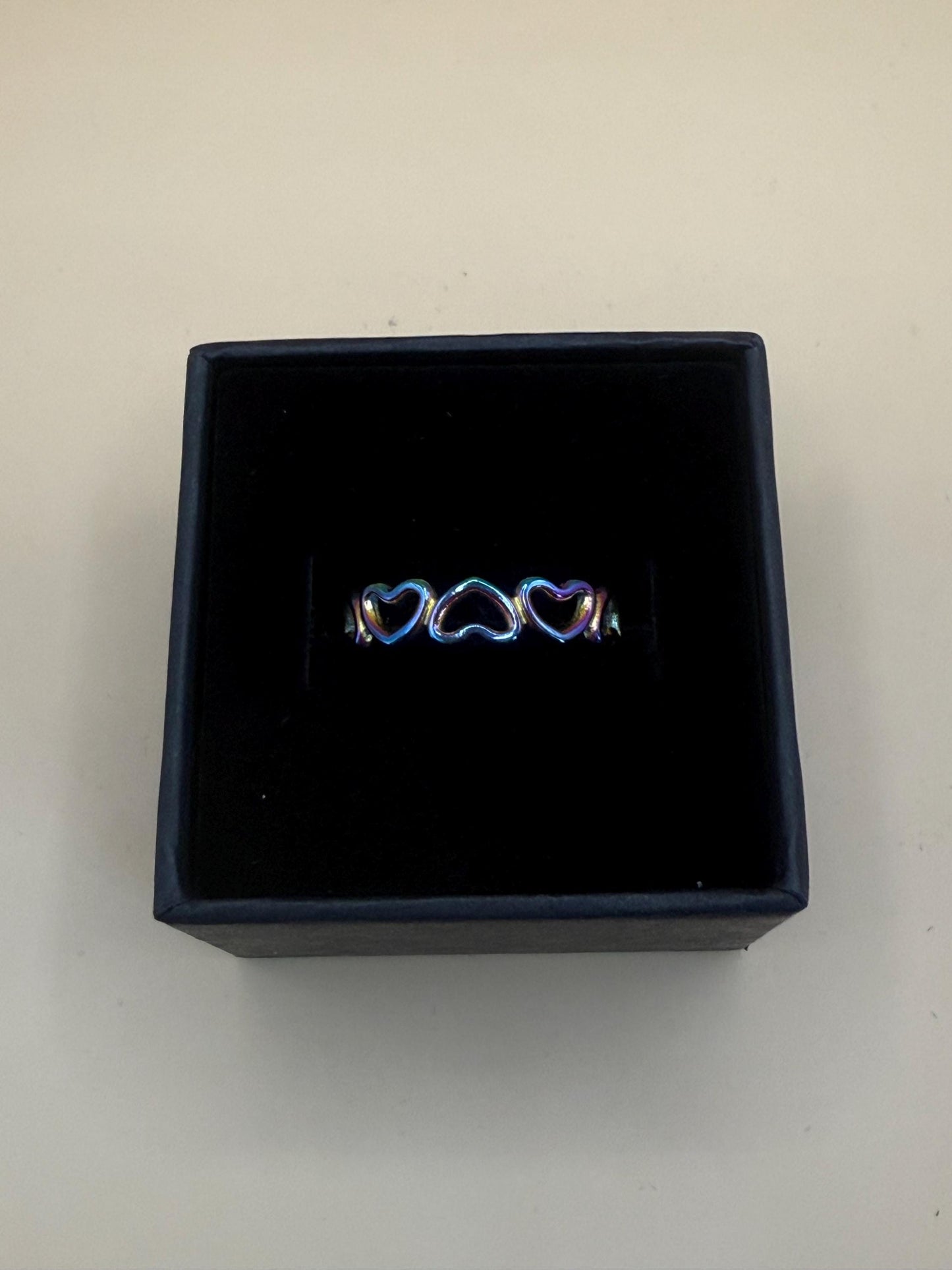 Adjustable Stainless Steel Rainbow Hearts Ring