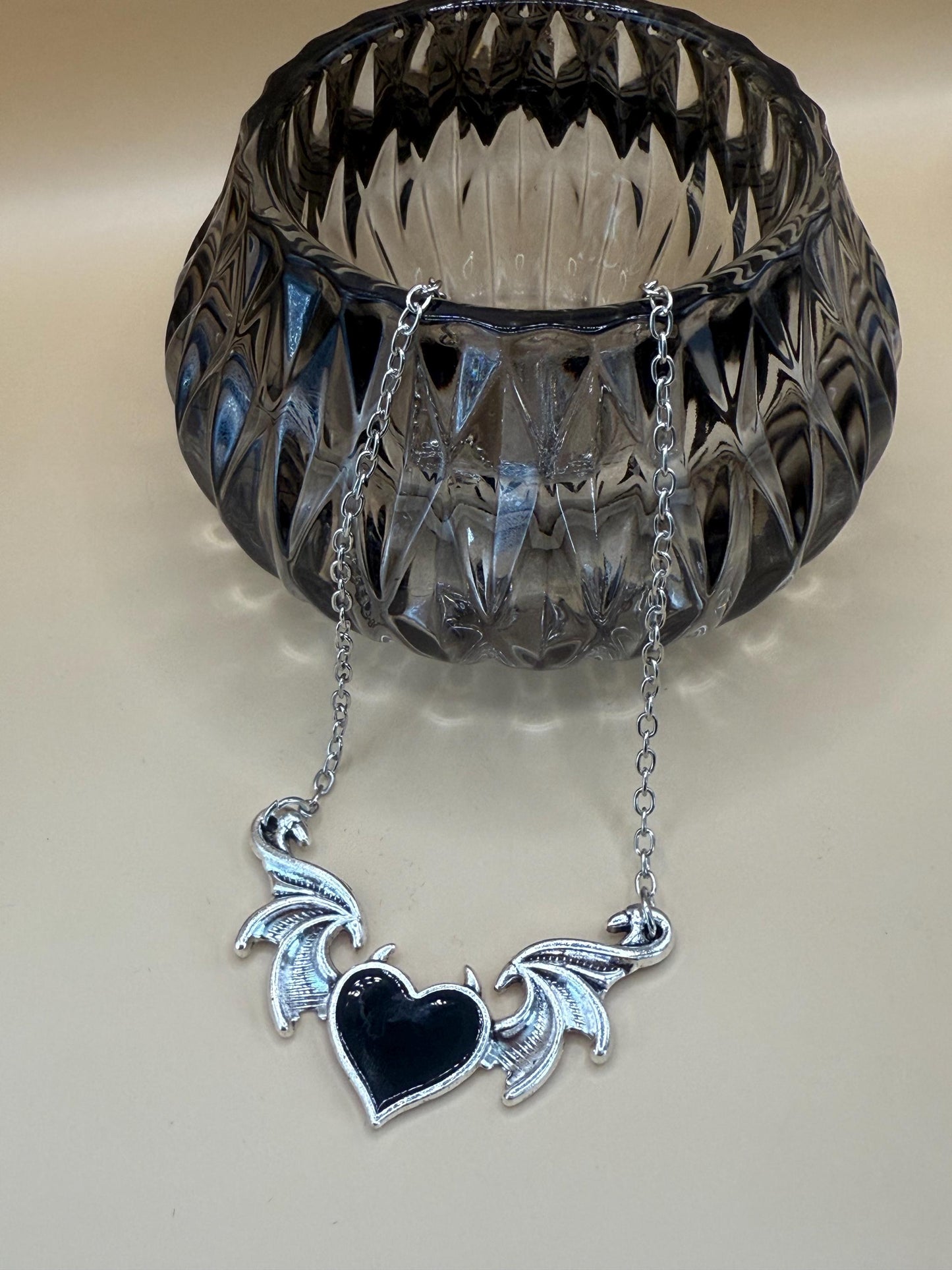 Devil wings heart pendant necklace