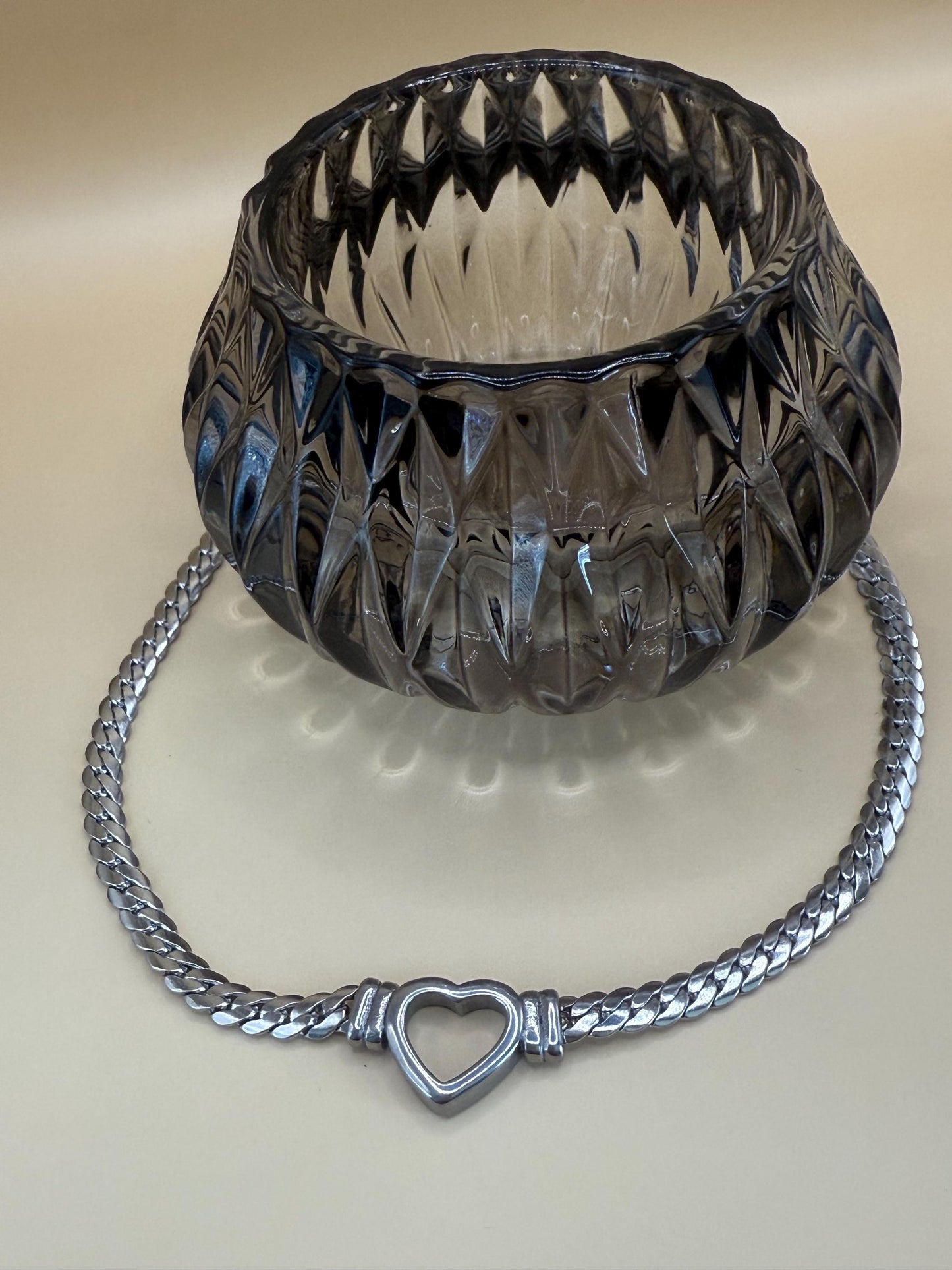 Stainless steel belcher chain heart choker