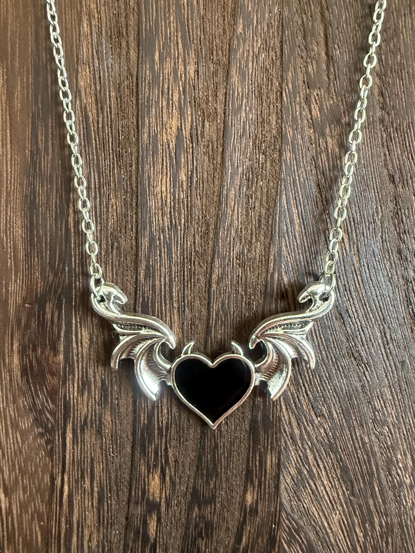 Devil wings heart pendant necklace