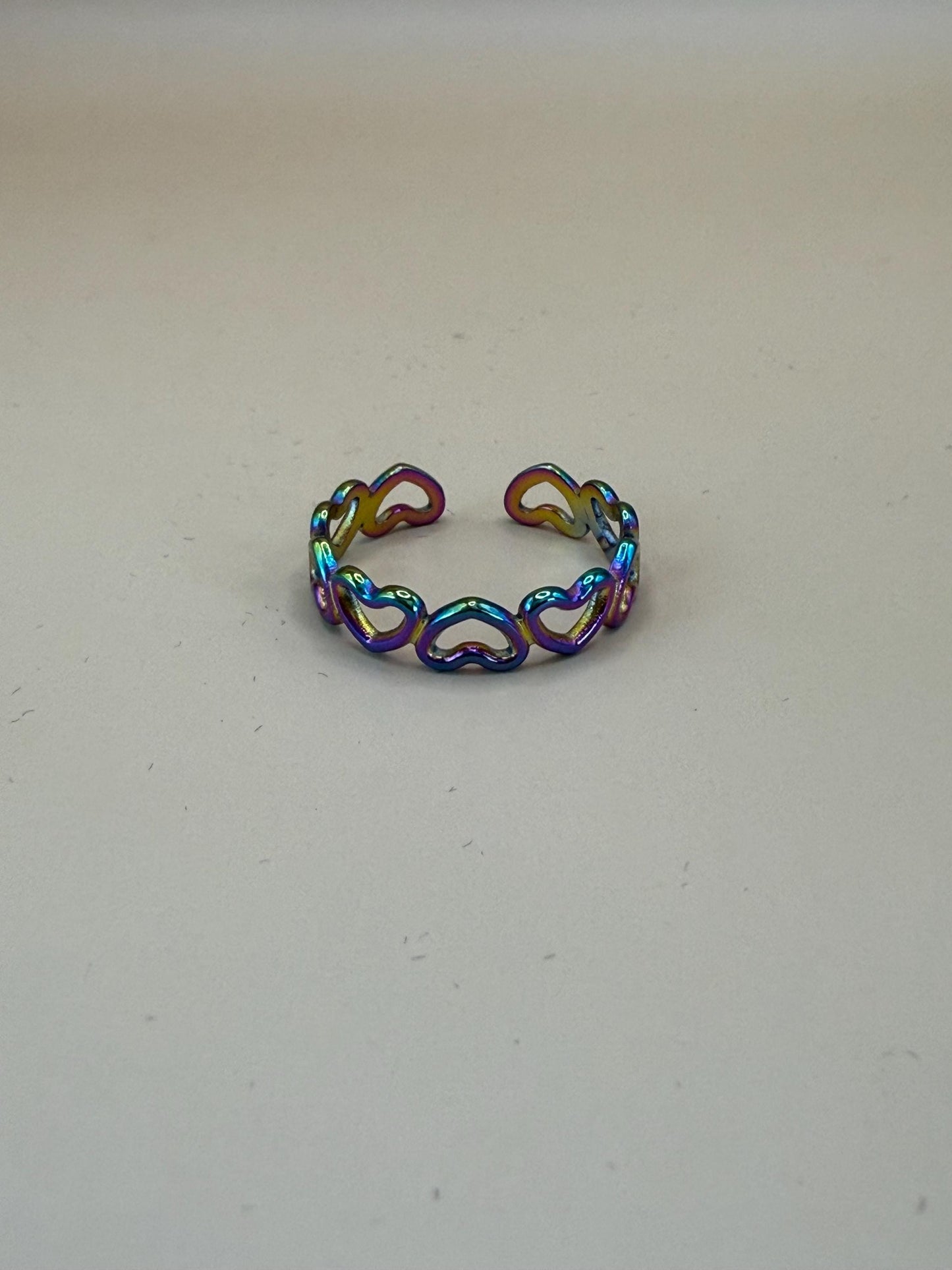 Adjustable Stainless Steel Rainbow Hearts Ring