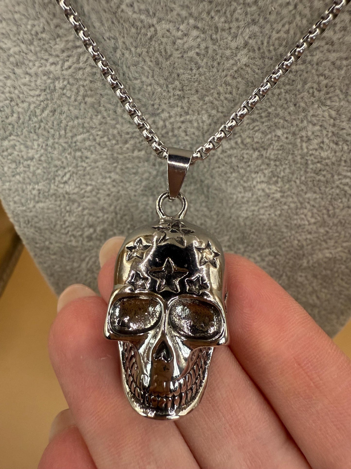 Skull Pendant Necklace - Mens, Ladies, Stainless Steel