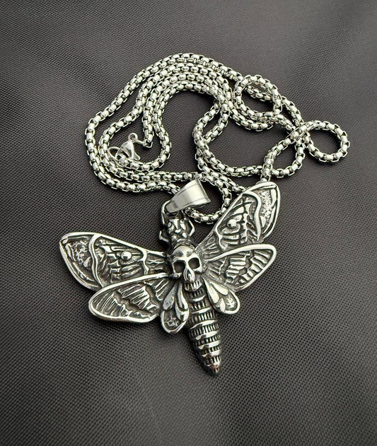 Skull Moth Pendant Necklace