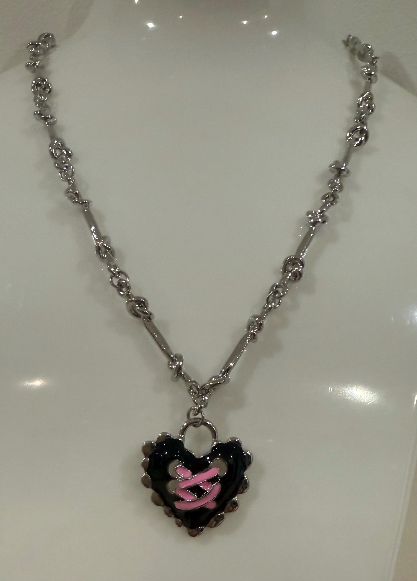 Heart Corset Pendant Necklace - alloy, silver knotted effect chain