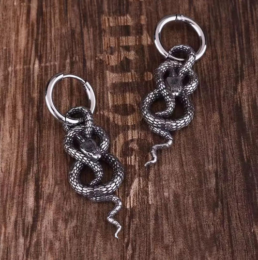 Snake Dangle Huggie Earrings 316L Stainless Steel