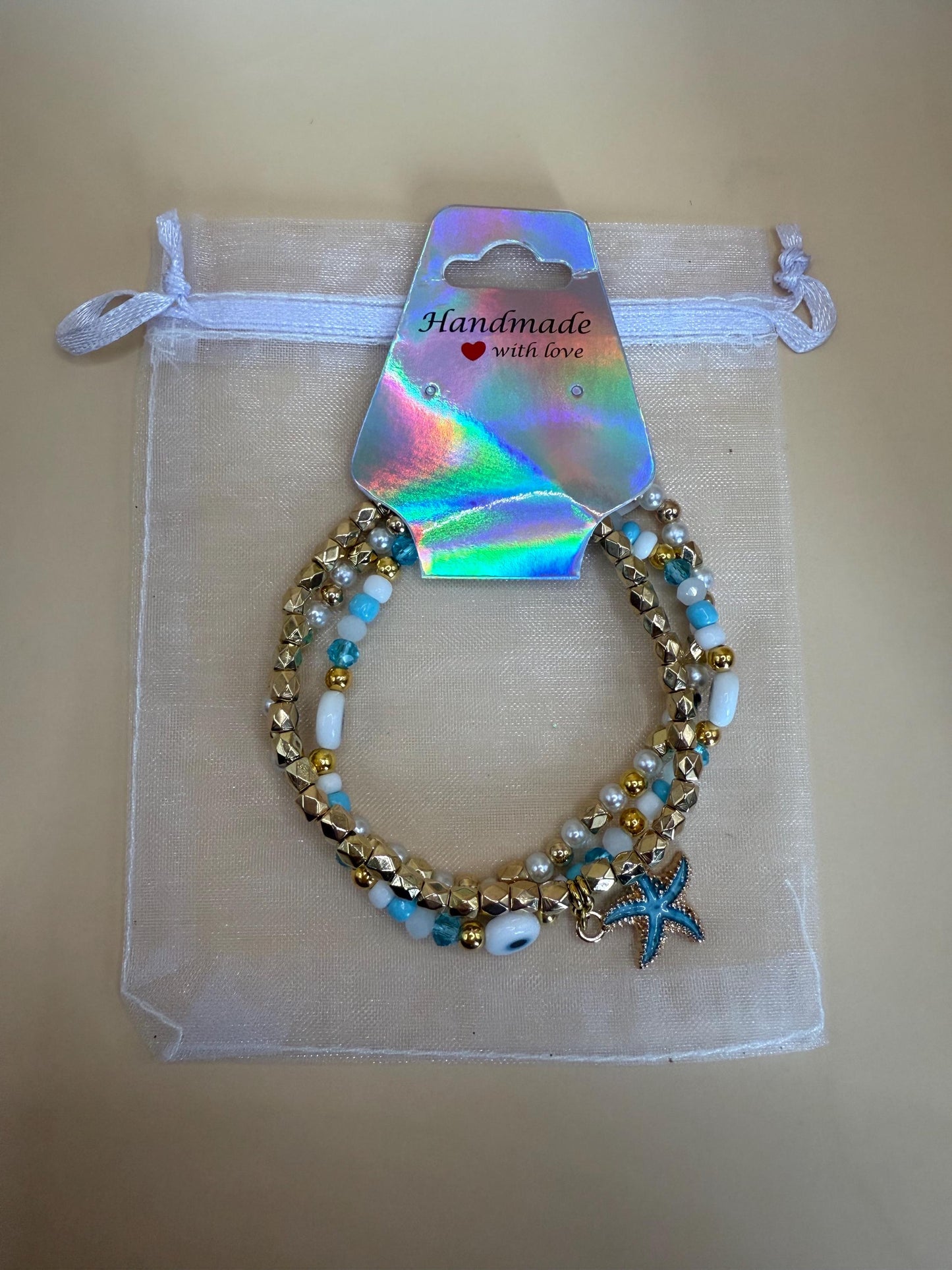 Handmade Evil Eye bead bracelets stack