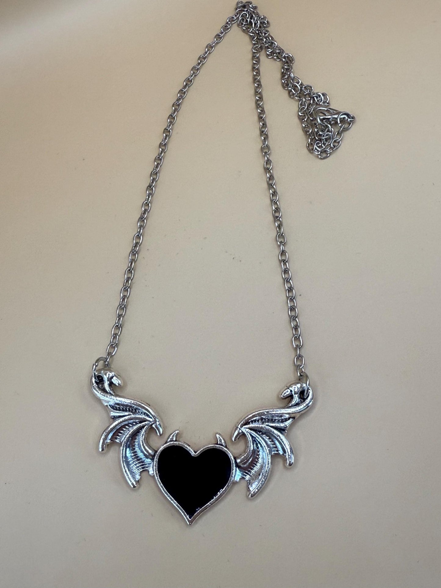 Devil wings heart pendant necklace