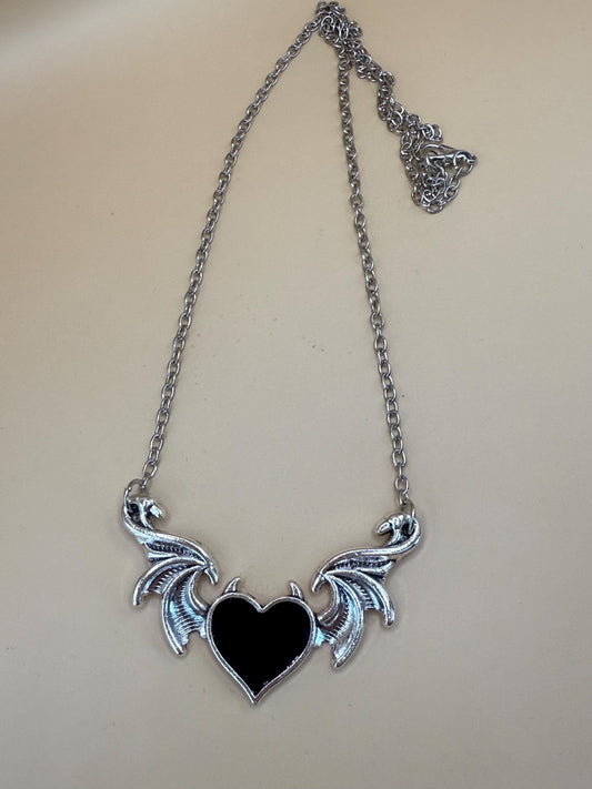 Devil wings heart pendant necklace