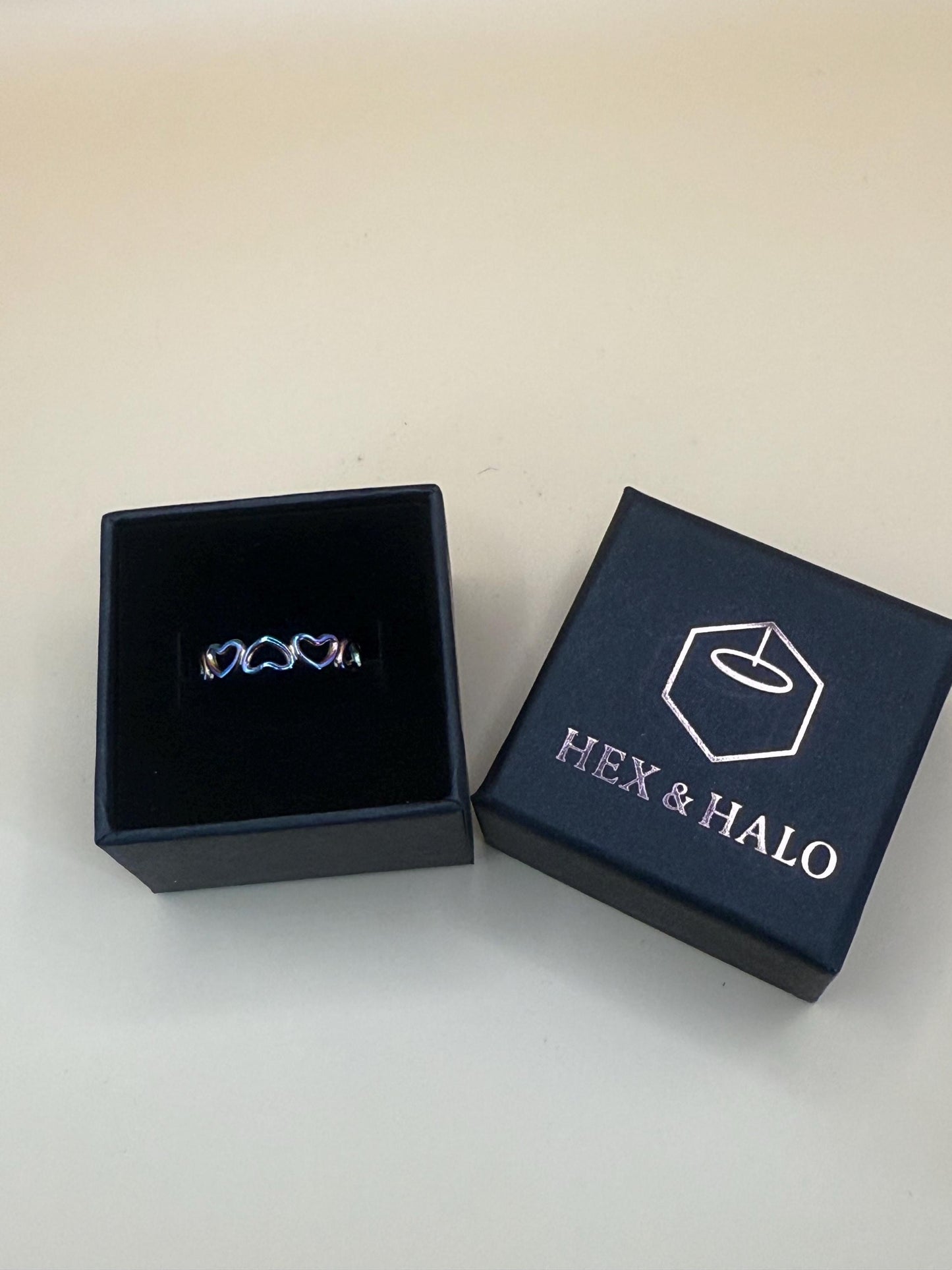 Adjustable Stainless Steel Rainbow Hearts Ring