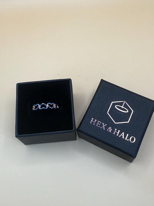 Adjustable Stainless Steel Rainbow Hearts Ring