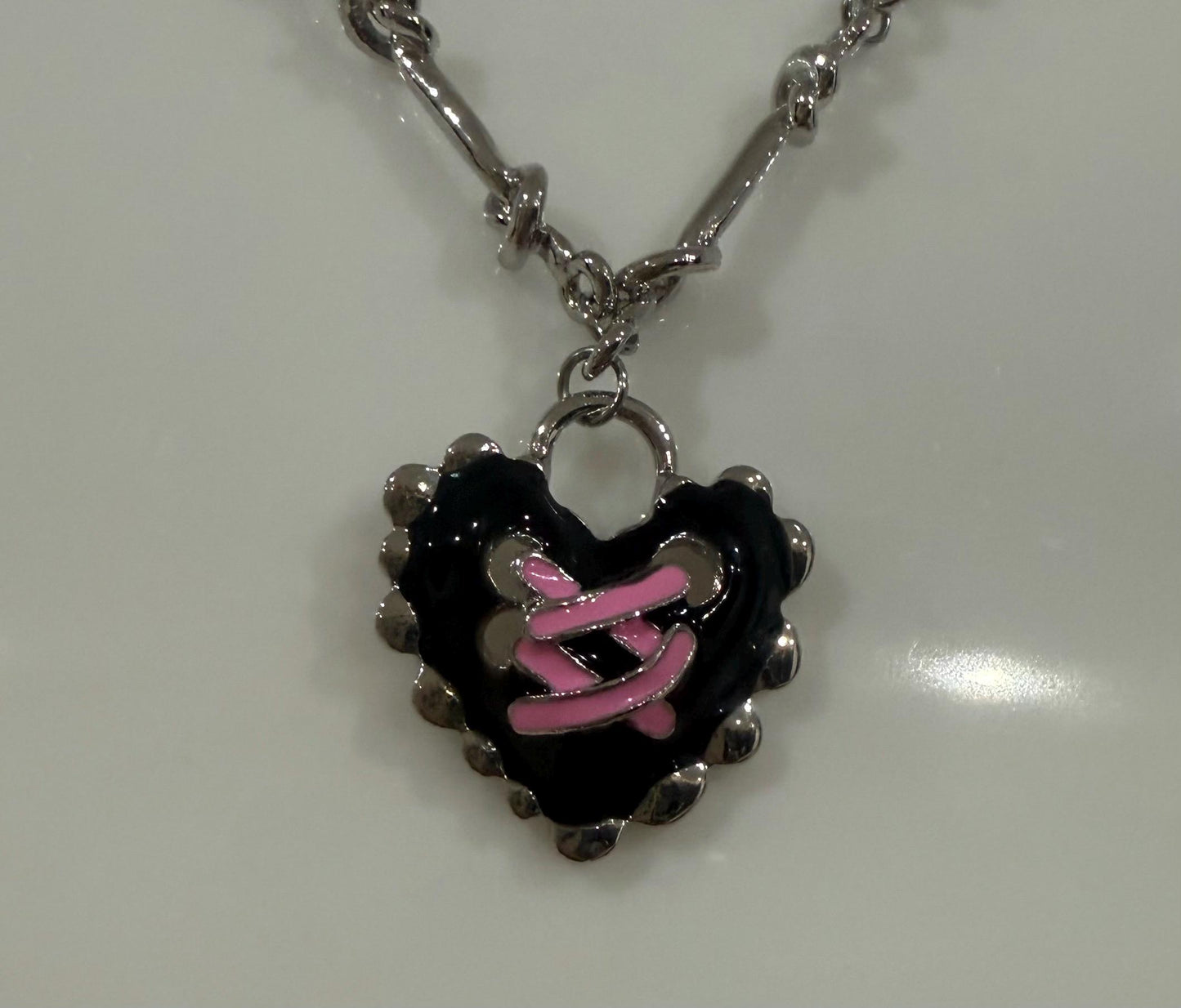 Heart Corset Pendant Necklace - alloy, silver knotted effect chain