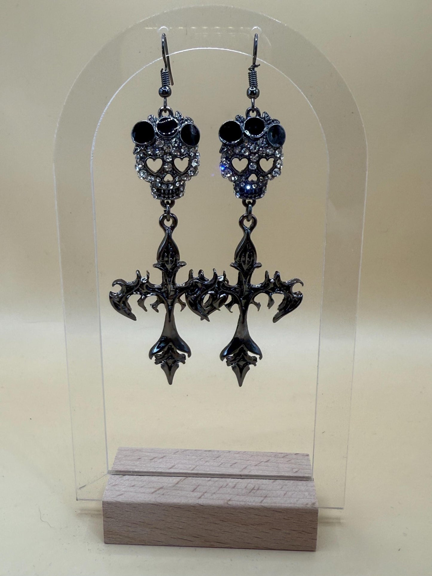 Sugar Skull Crucifix Dangle Earrings