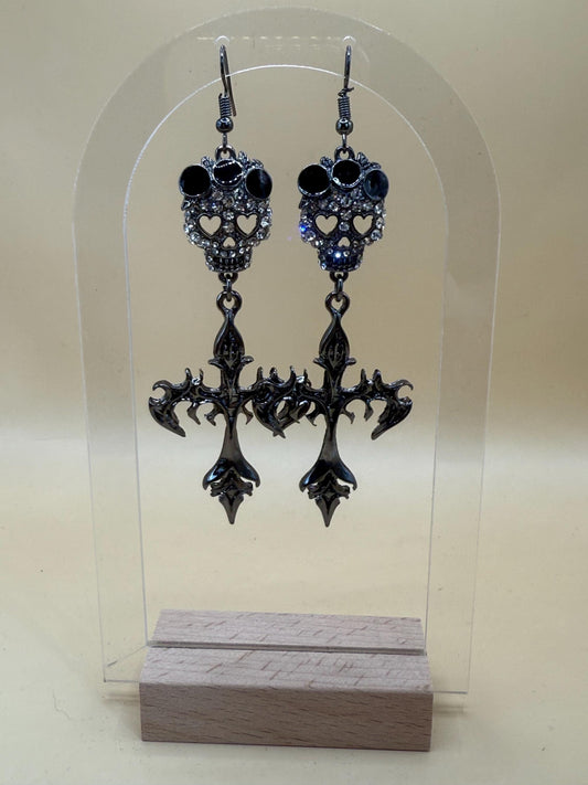 Sugar Skull Crucifix Dangle Earrings