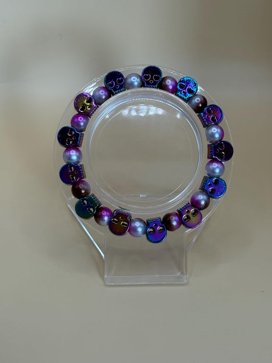 Handmade metallic skull bead bracelet