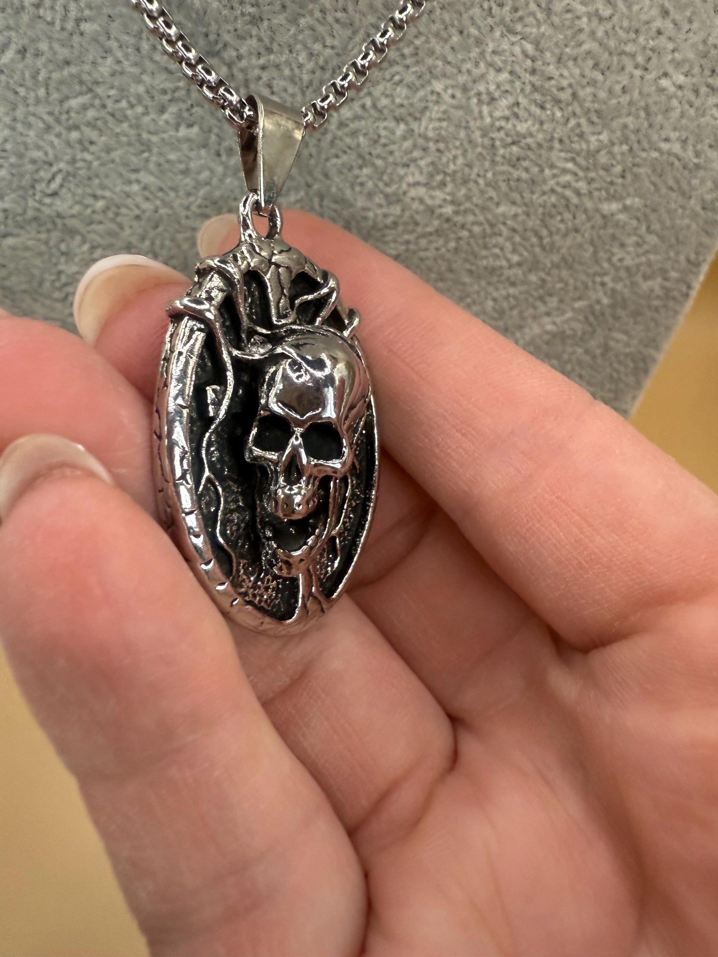 Skull Pendant Necklace - Mens, Ladies, Stainless Steel